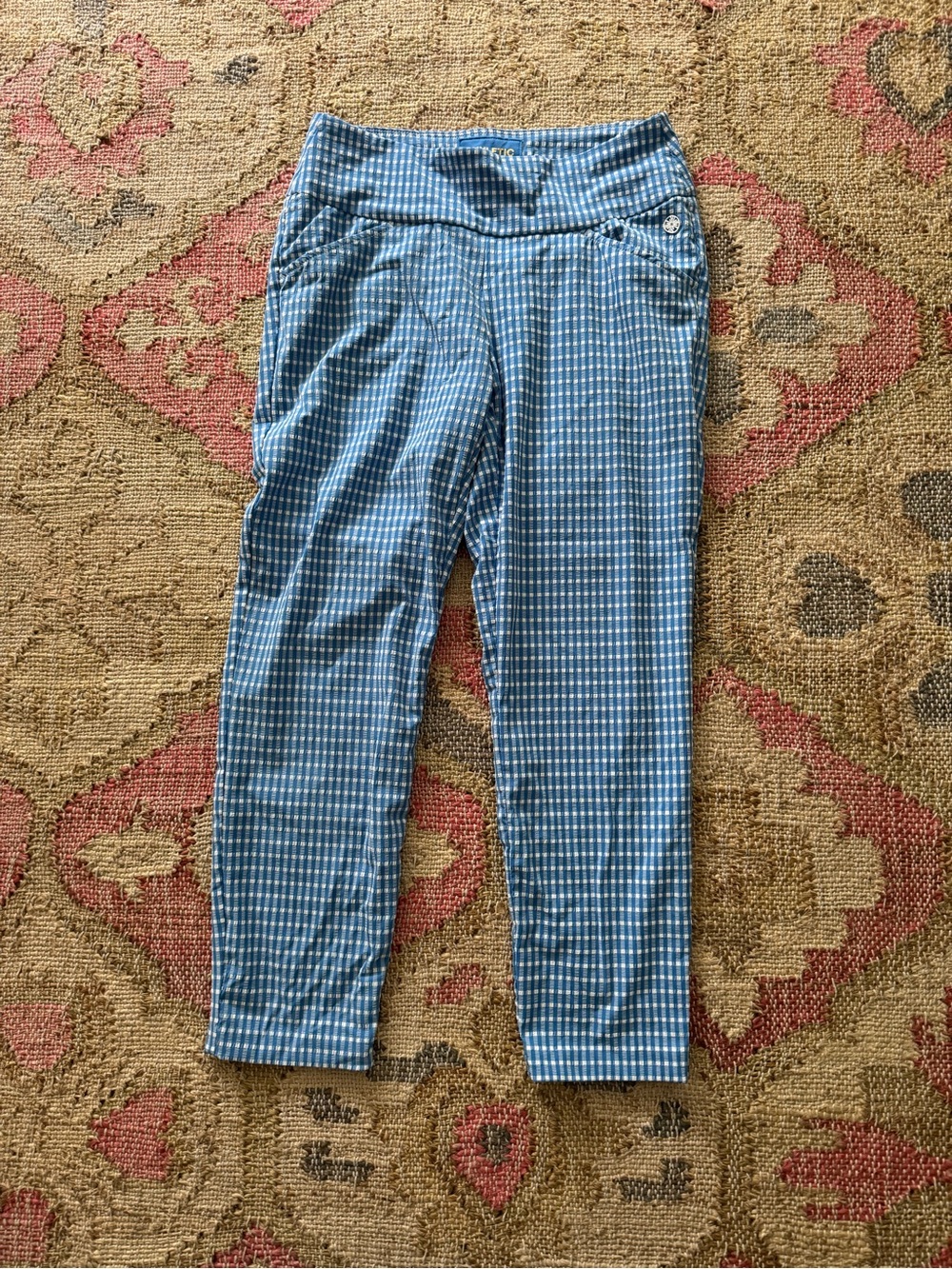 Lilly Pulitzer Luxletic 25" Corso Crop Pants Morelle Blue Gingham, Size 4 - Picture 14 of 16